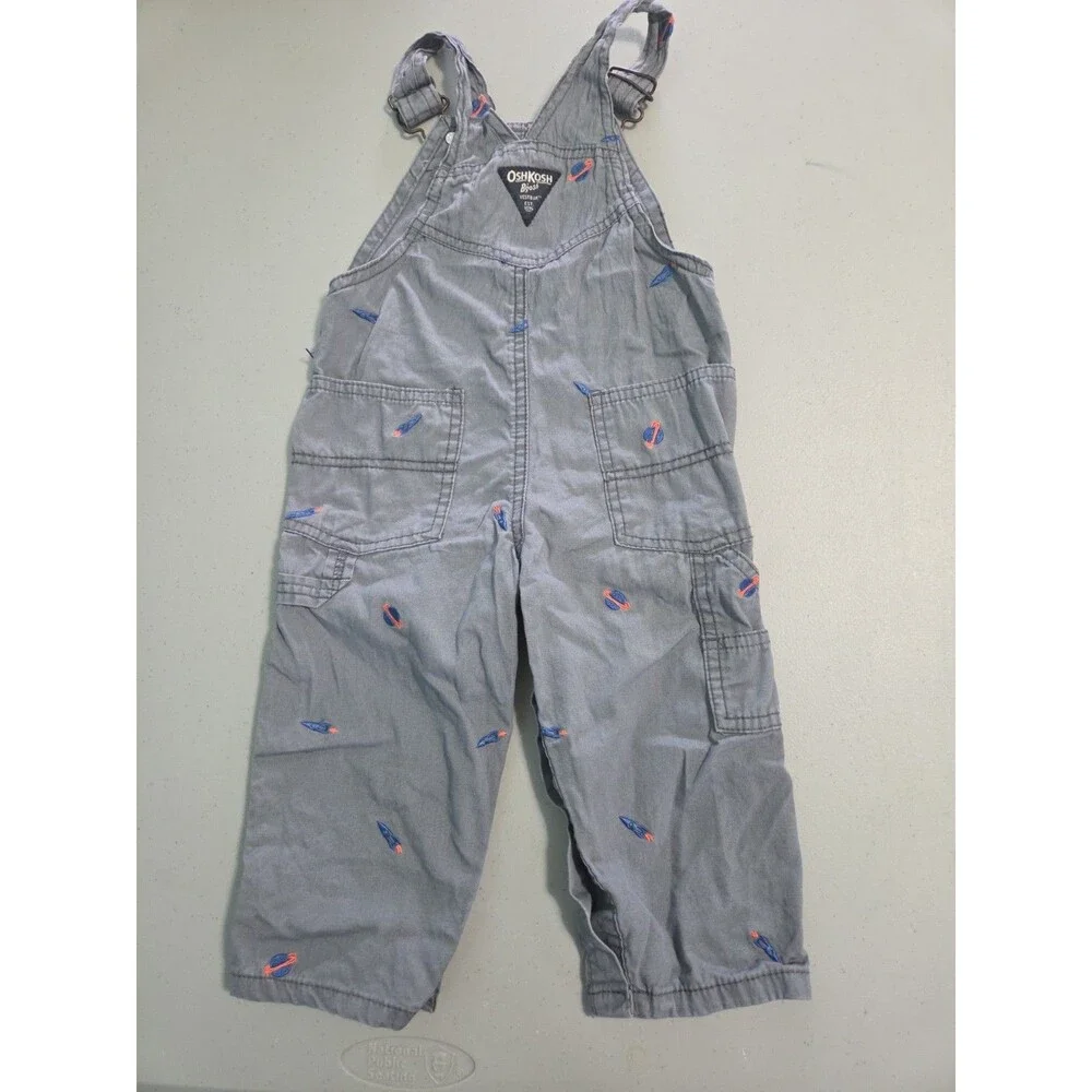 Oshkosh Baby Boys Toddler Gray Overalls Sz 18 Months Pants Bib Snaps Outer Space